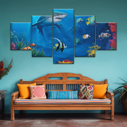 Fish Sharks Coral At The Bottom Of The Sea Art On Canvas Prints