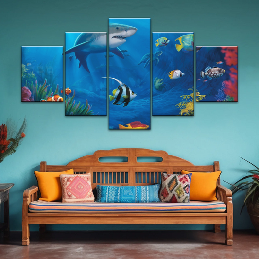 Fish Sharks Coral At The Bottom Of The Sea Art On Canvas Prints