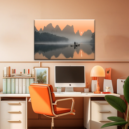 A Lonely Fisherman Afloat on The Li River Printing On Canvas