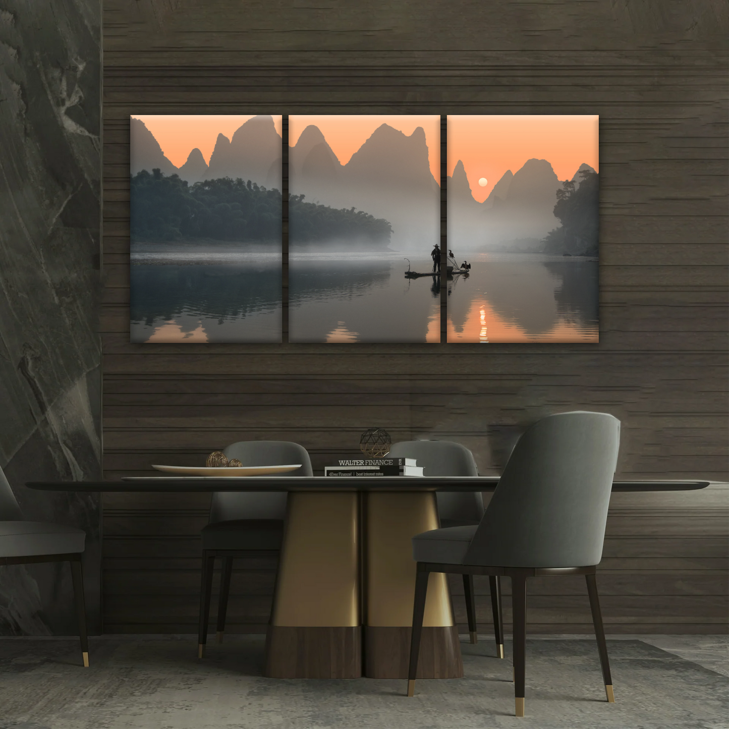 A Lonely Fisherman Afloat on The Li River Printing On Canvas