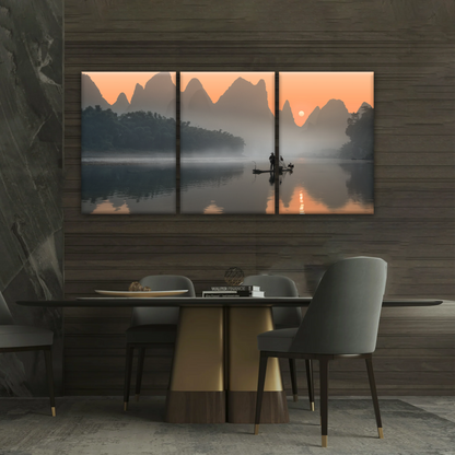 A Lonely Fisherman Afloat on The Li River Printing On Canvas