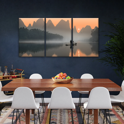 A Lonely Fisherman Afloat on The Li River Printing On Canvas