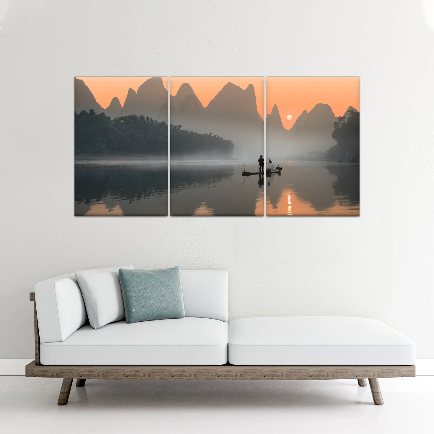 A Lonely Fisherman Afloat on The Li River Printing On Canvas