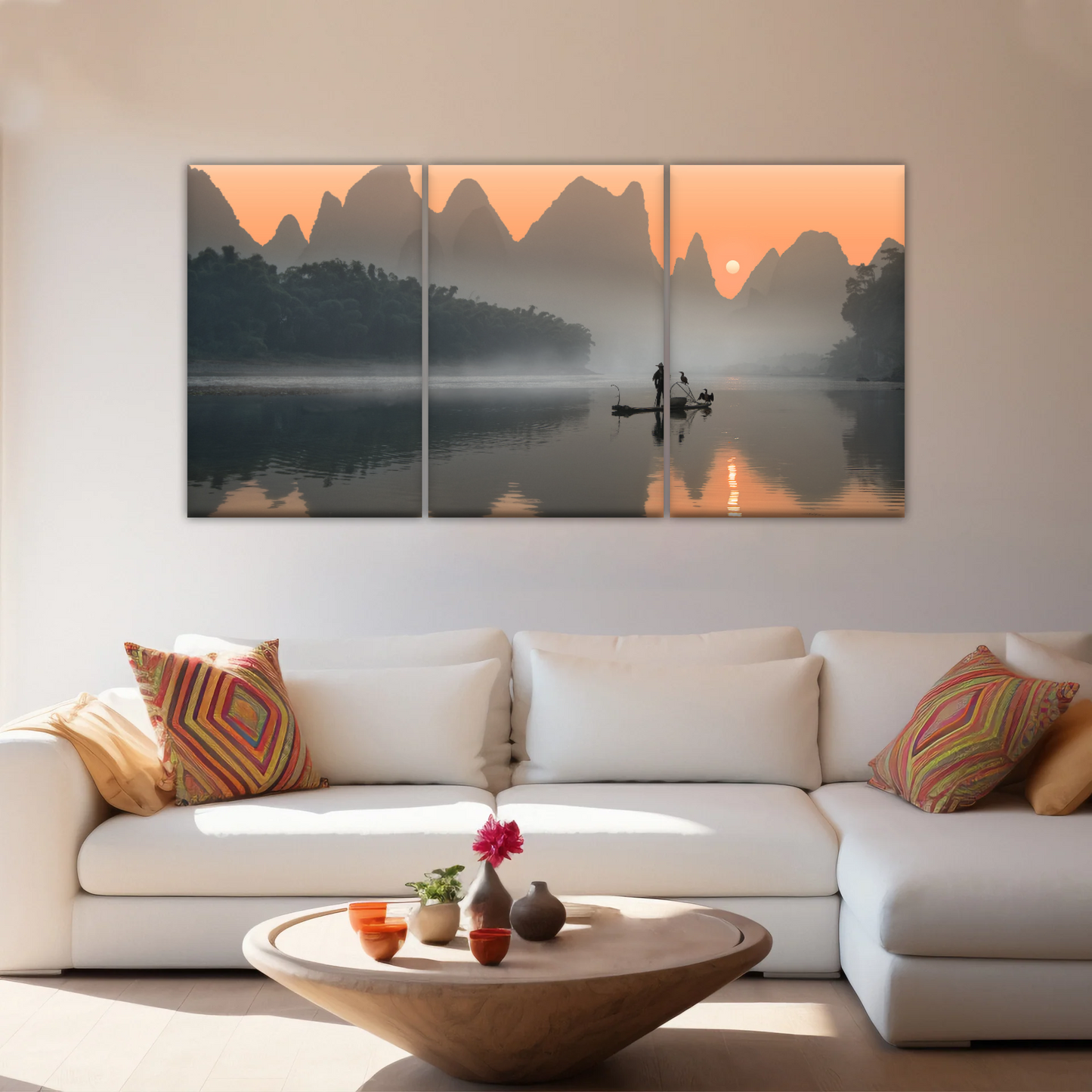 A Lonely Fisherman Afloat on The Li River Printing On Canvas