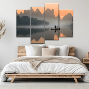 A Lonely Fisherman Afloat on The Li River Printing On Canvas