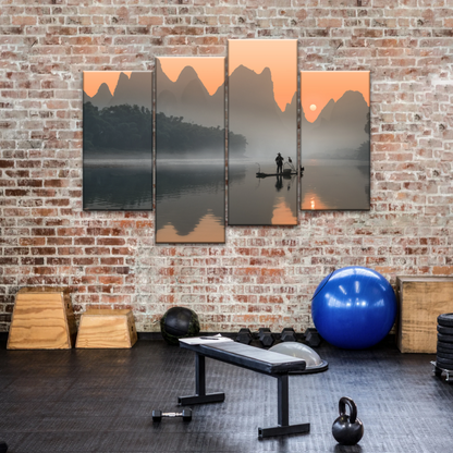 A Lonely Fisherman Afloat on The Li River Printing On Canvas