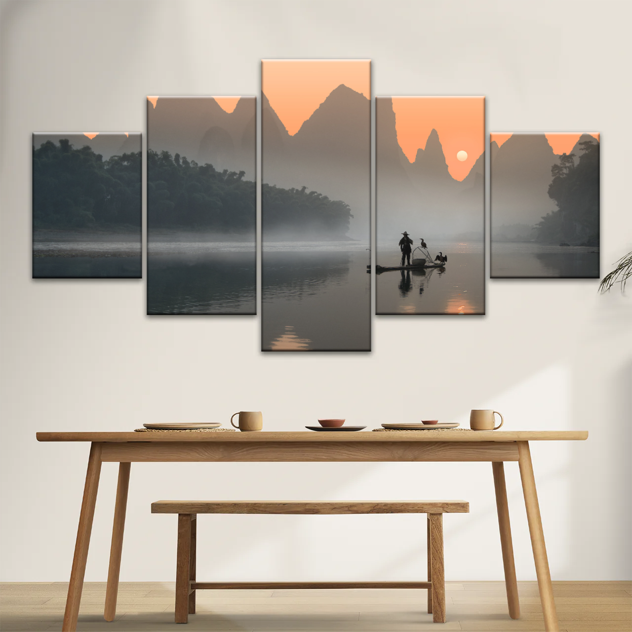 A Lonely Fisherman Afloat on The Li River Printing On Canvas