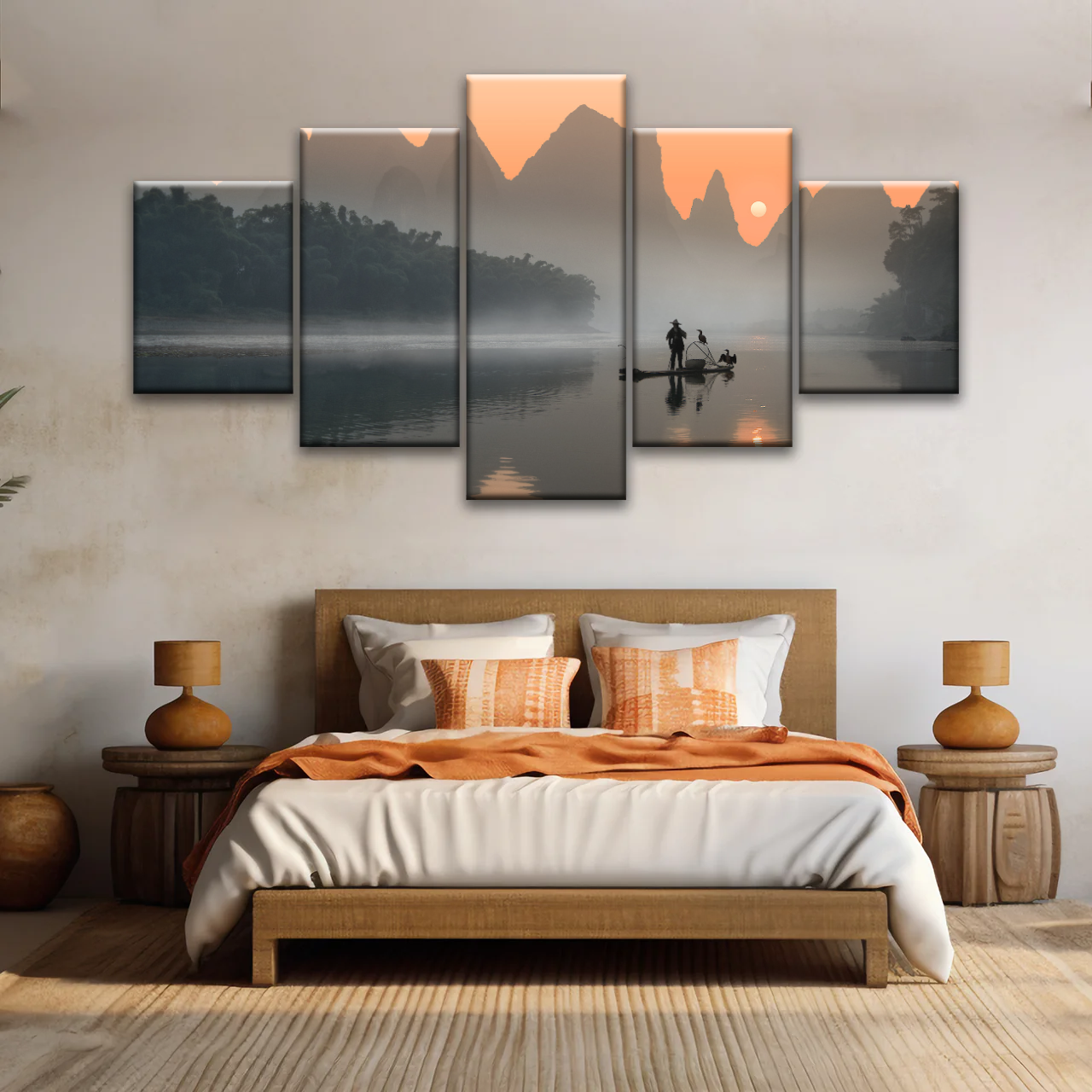 A Lonely Fisherman Afloat on The Li River Printing On Canvas