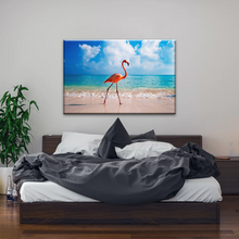 Load image into Gallery viewer, A Flamingo Splashing on The Beach of Caribbean Sea Canvas Print Photos