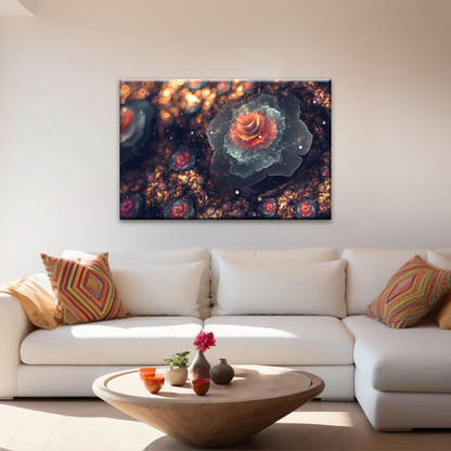 White And Orange Petaled Digital Flowers Wall Art