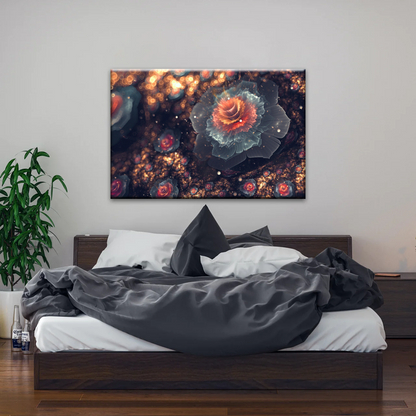 White And Orange Petaled Digital Flowers Wall Art