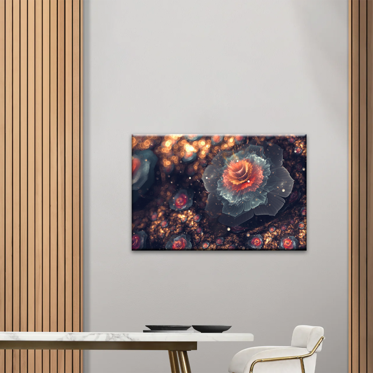 White And Orange Petaled Digital Flowers Wall Art