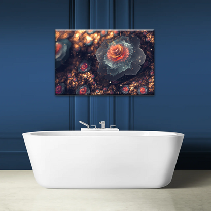 White And Orange Petaled Digital Flowers Wall Art