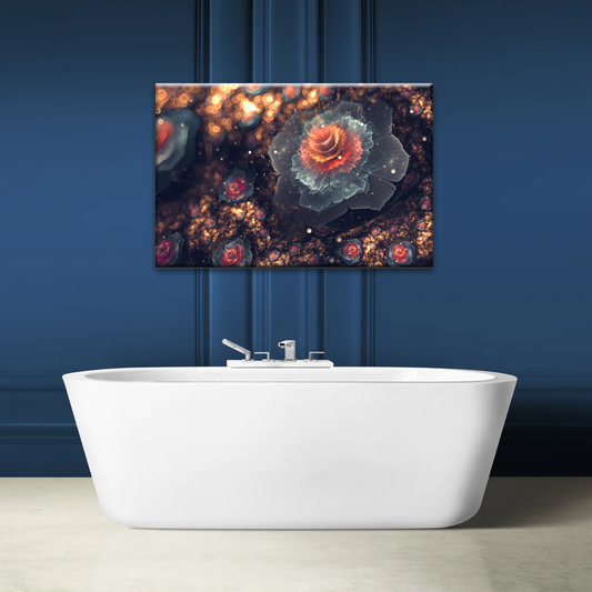 White And Orange Petaled Digital Flowers Wall Art