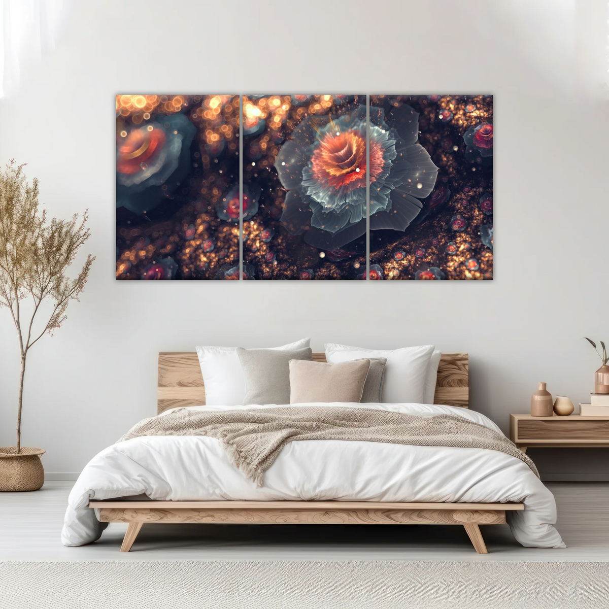 White And Orange Petaled Digital Flowers Wall Art - Personalised Canvas Art