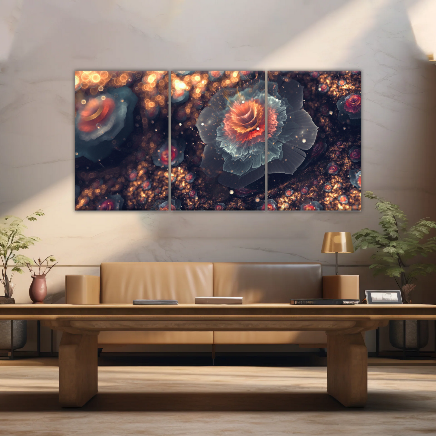 White And Orange Petaled Digital Flowers Wall Art