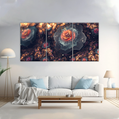 White And Orange Petaled Digital Flowers Wall Art