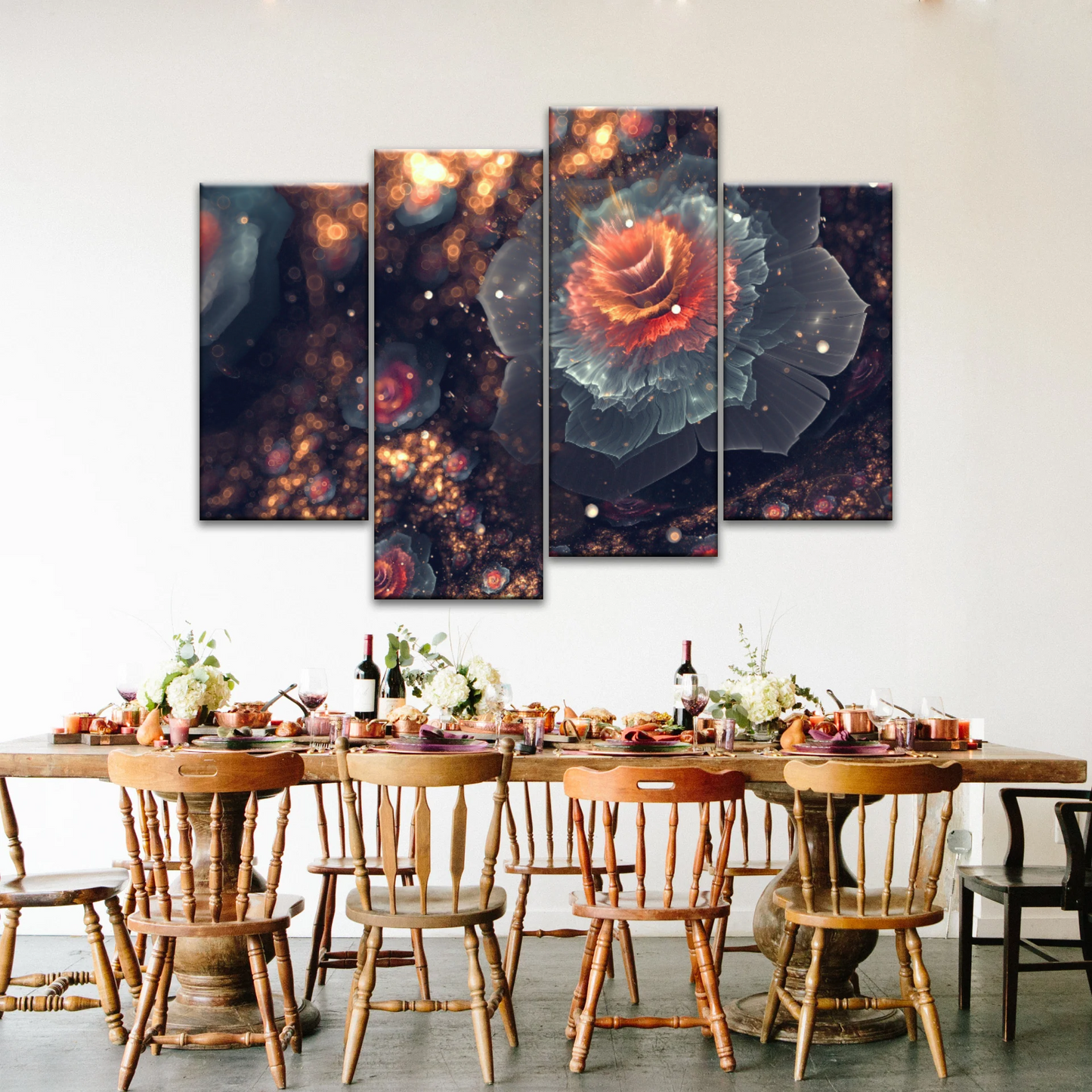 White And Orange Petaled Digital Flowers Wall Art