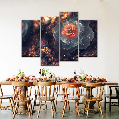 White And Orange Petaled Digital Flowers Wall Art