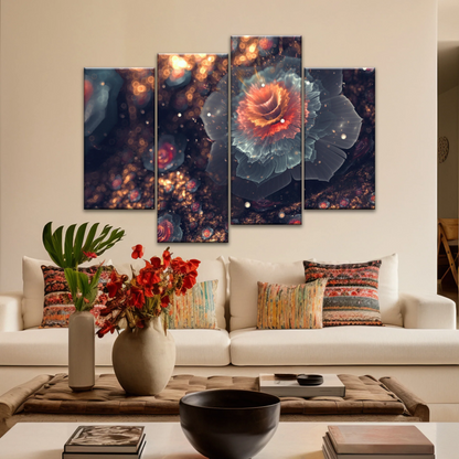 White And Orange Petaled Digital Flowers Wall Art
