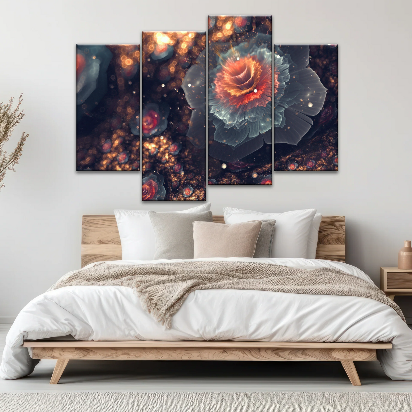 White And Orange Petaled Digital Flowers Wall Art