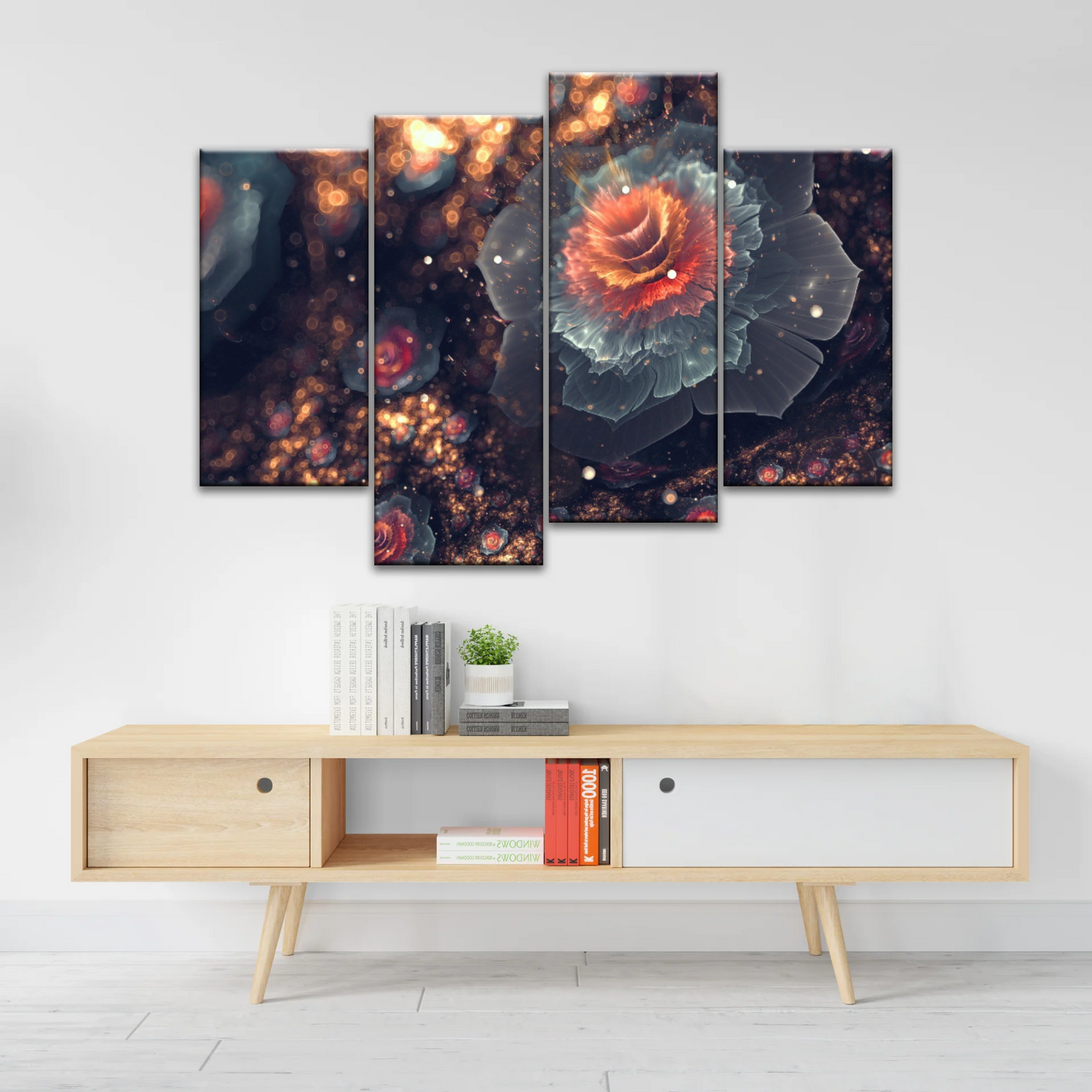 White And Orange Petaled Digital Flowers Wall Art