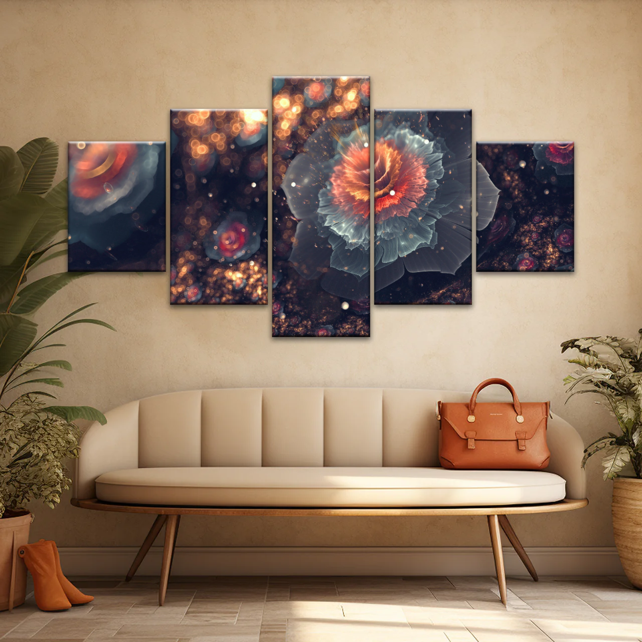 White And Orange Petaled Digital Flowers Wall Art