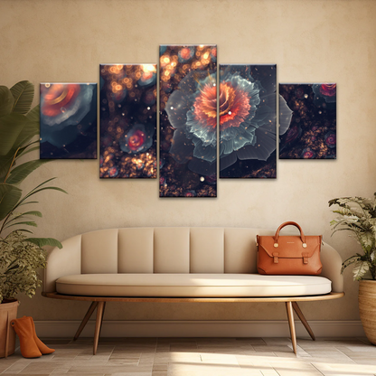 White And Orange Petaled Digital Flowers Wall Art