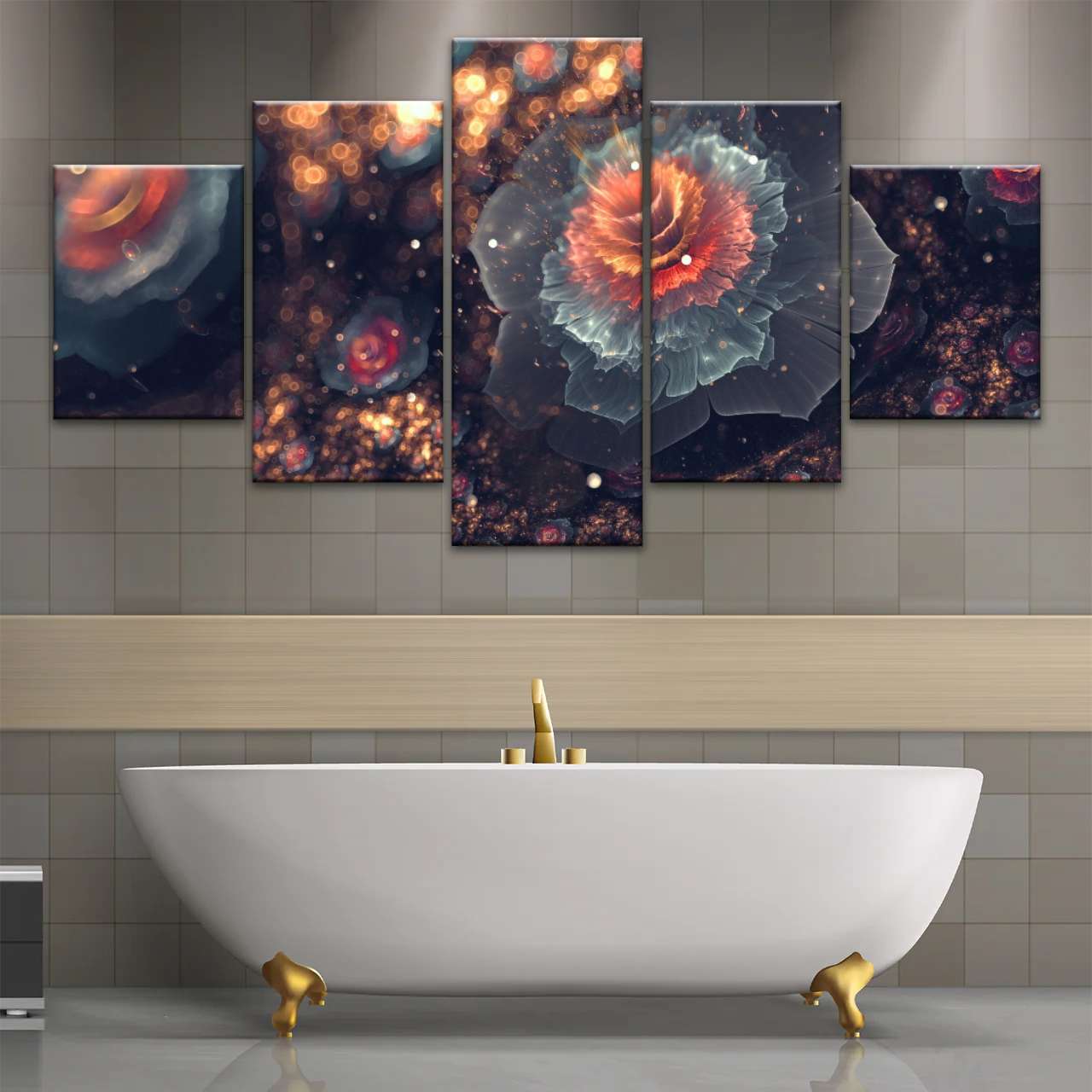 White And Orange Petaled Digital Flowers Wall Art