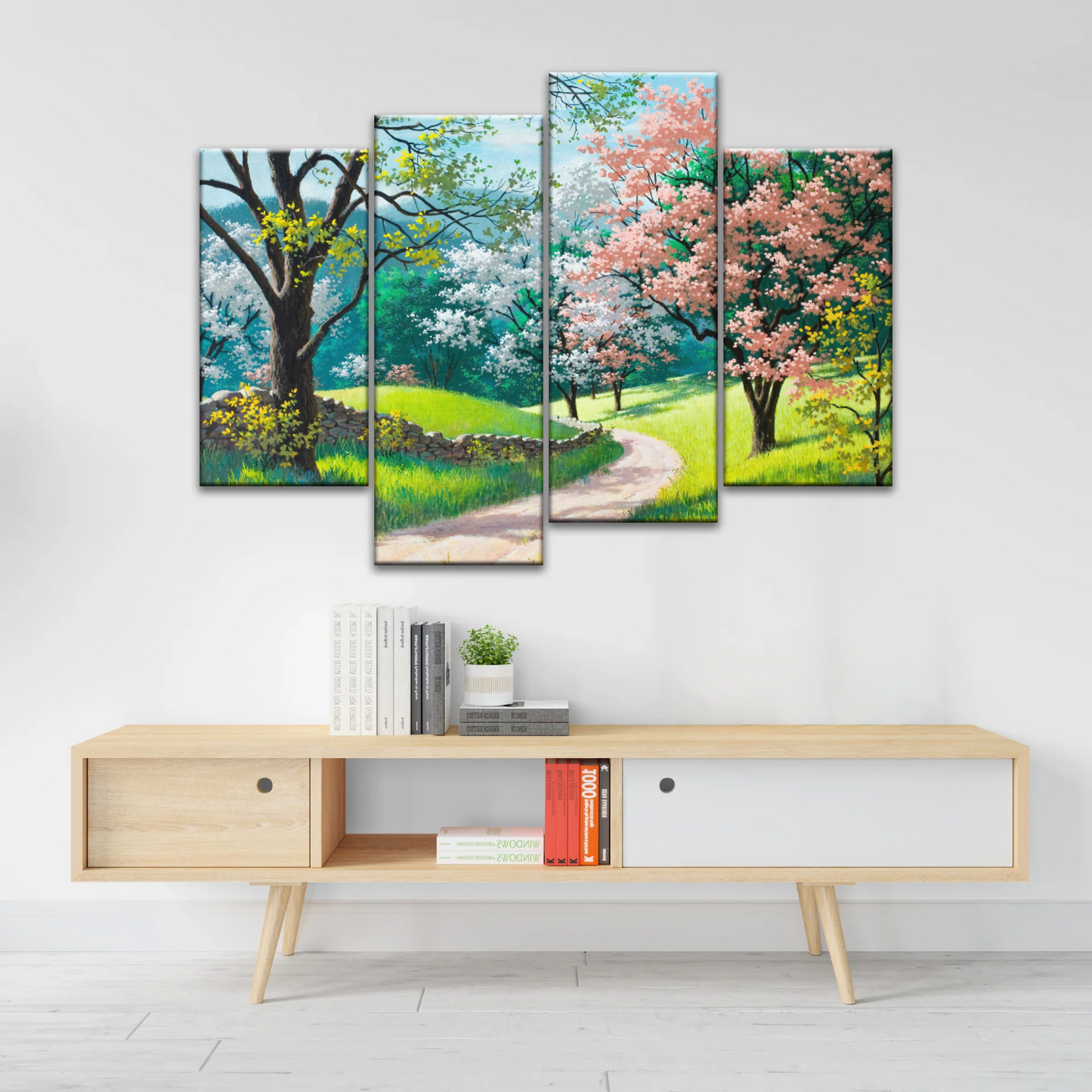 Forest Path Filled With Spring Blossoms Wall Art Frames