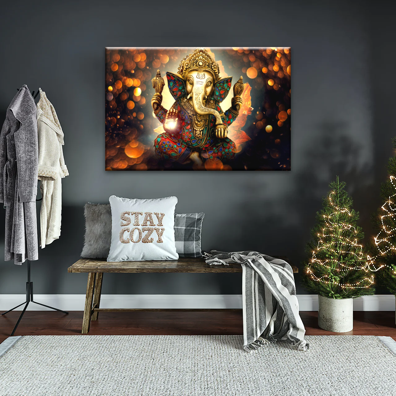 Golden Bronze Statue Of Lord Ganesha Photos On Canvas Prints
