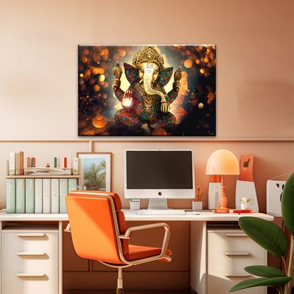 Golden Bronze Statue Of Lord Ganesha Photos On Canvas Prints