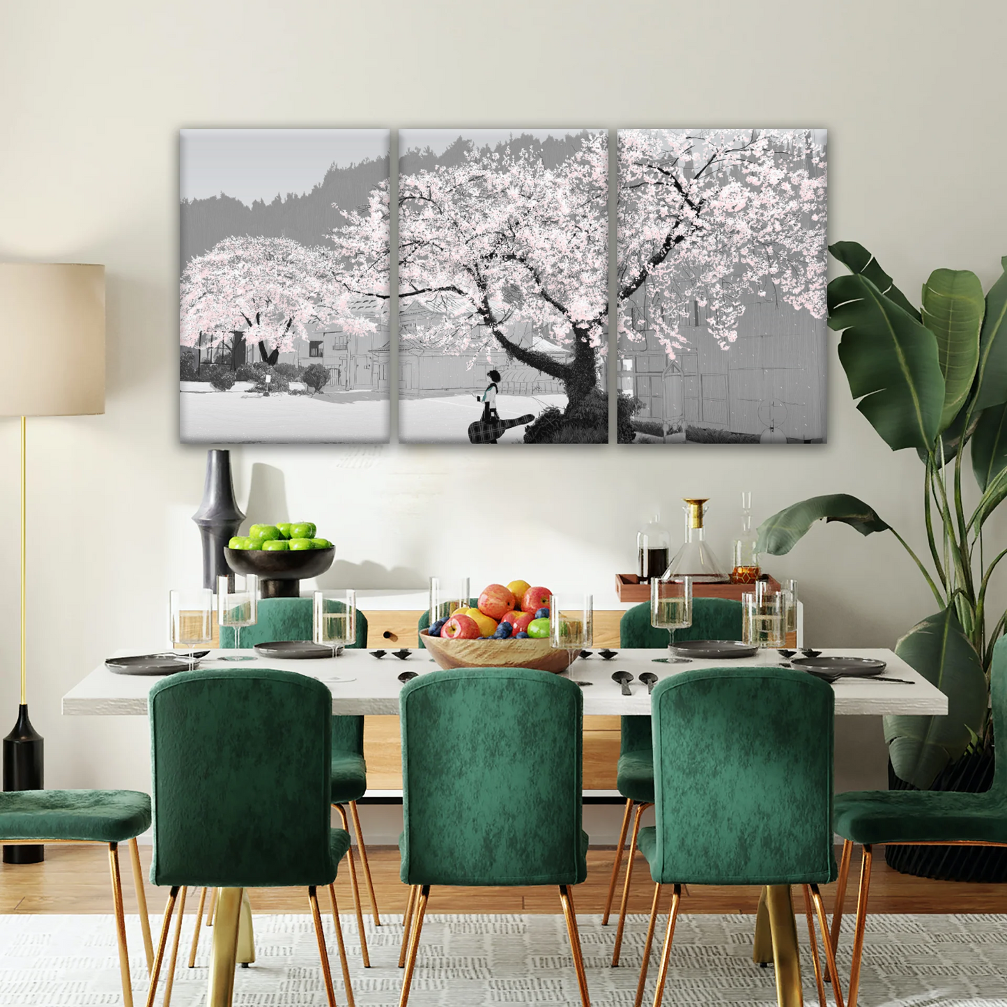 Girl Carry Cello Under Cherry Blossom Tree Photo On Canvas Print
