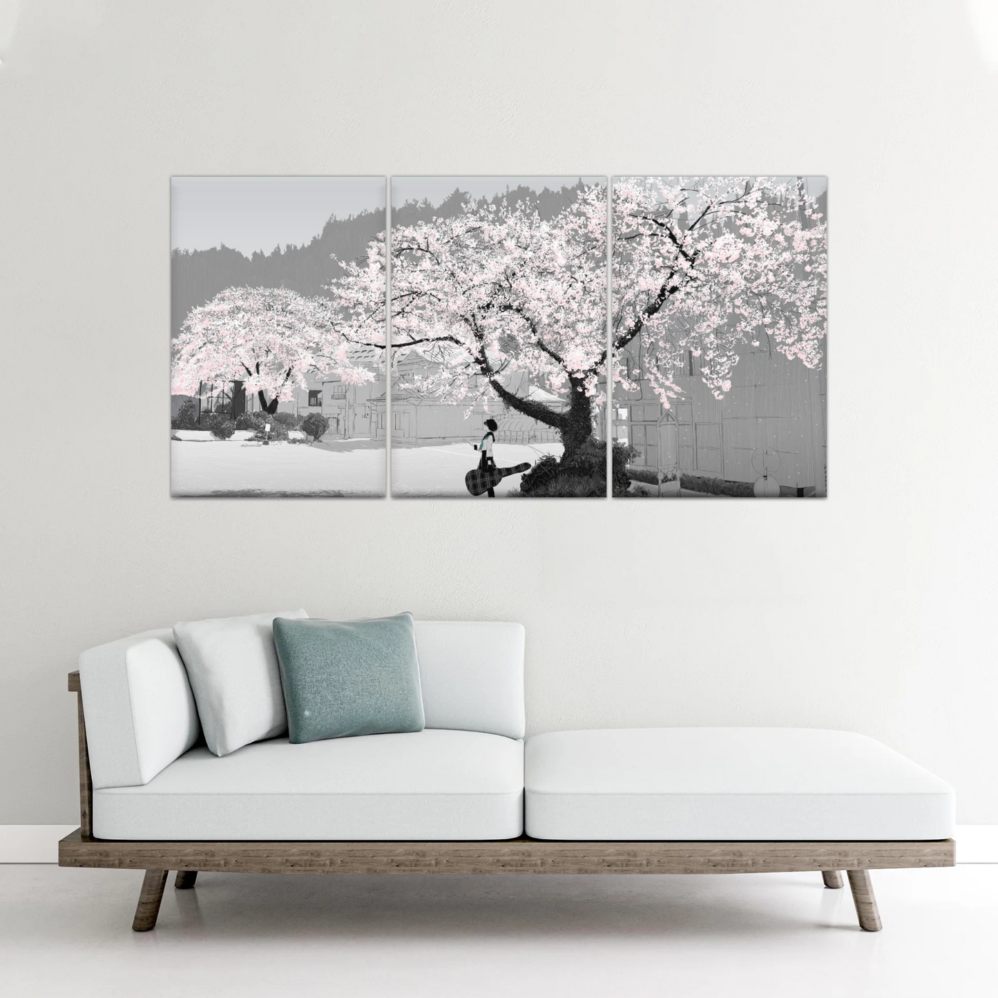 Girl Carry Cello Under Cherry Blossom Tree Photo On Canvas Print