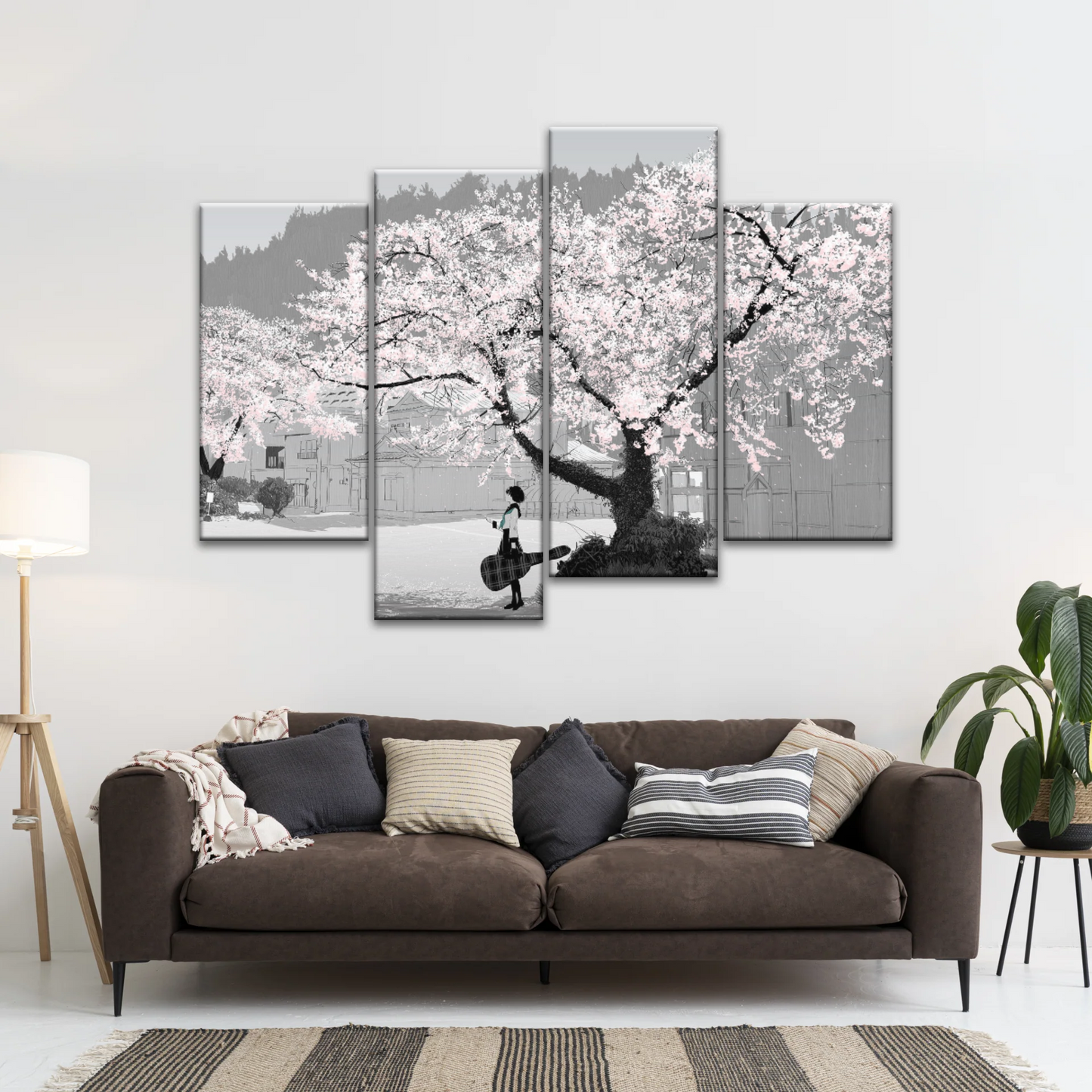 Girl Carry Cello Under Cherry Blossom Tree Photo On Canvas Print