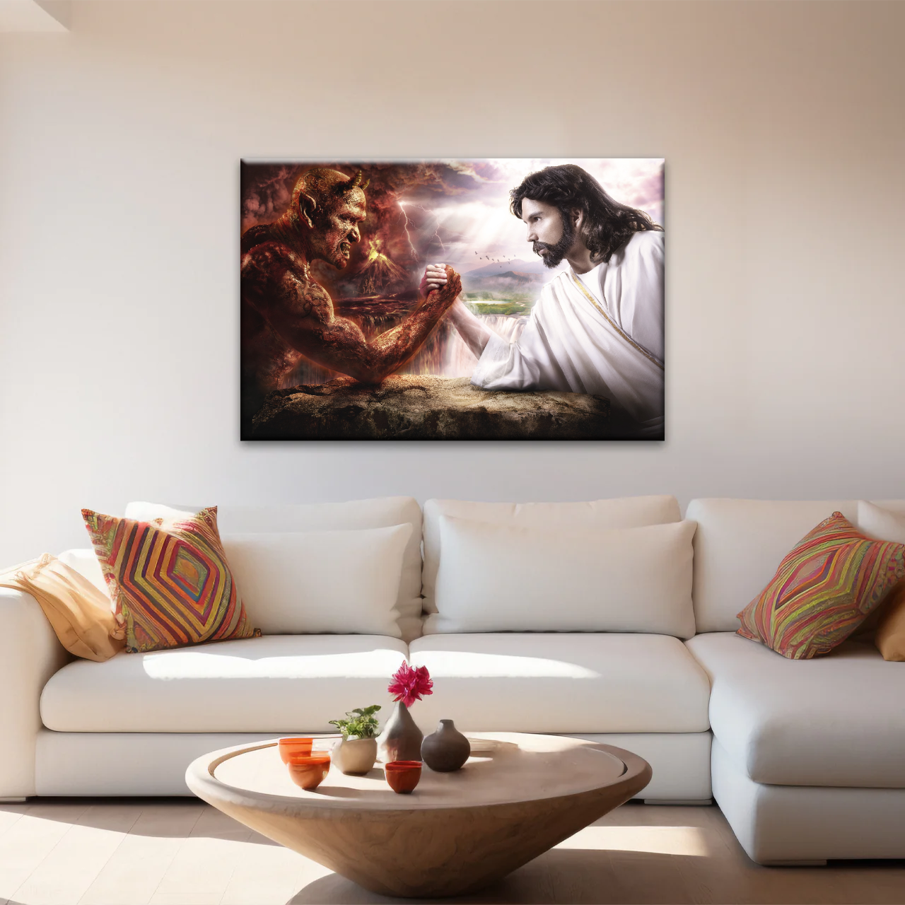 God Jesus Christ Good vs Devil Satan Evil Lucifer Wall Art