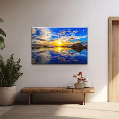 Golden Sun Reflection Oahu’s North Shore In Hawaii Canvas Photo Print