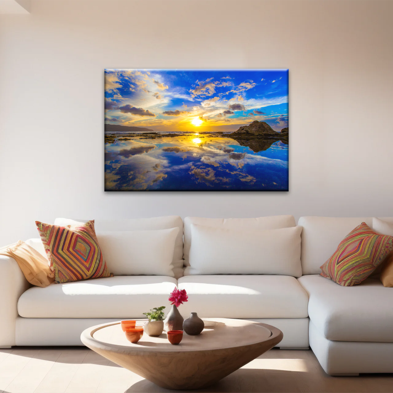 Golden Sun Reflection Oahu’s North Shore In Hawaii Canvas Photo Print