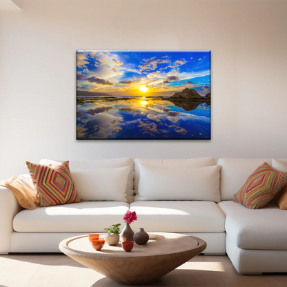 Golden Sun Reflection Oahu’s North Shore In Hawaii Canvas Photo Print