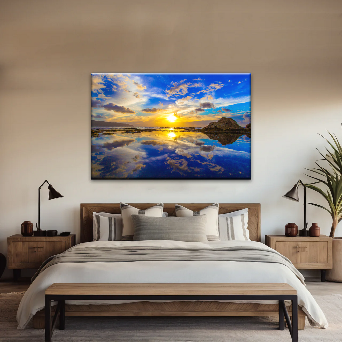 Golden Sun Reflection Oahu’s North Shore In Hawaii Canvas Photo Print - Personalised Canvas Art