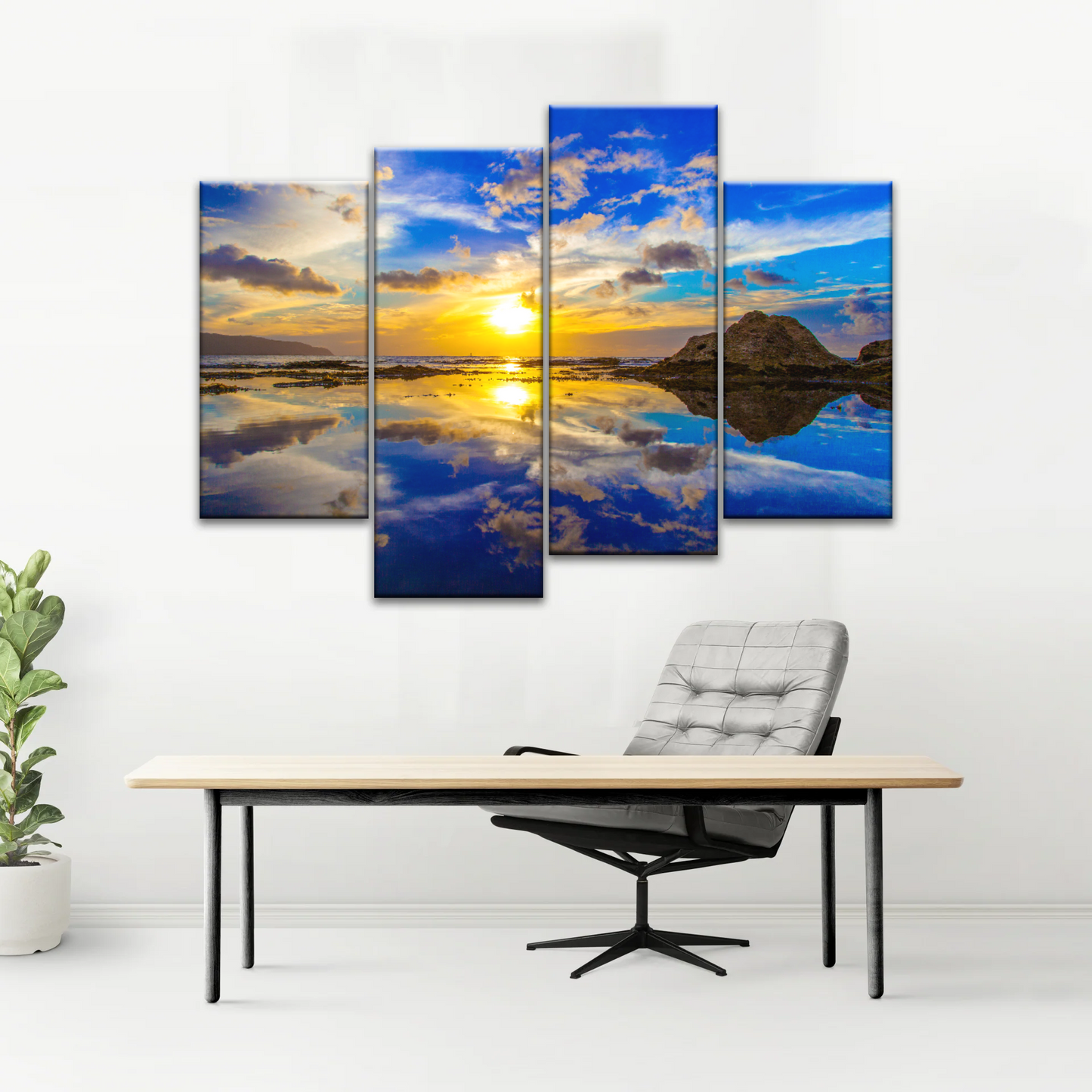 Golden Sun Reflection Oahu’s North Shore In Hawaii Canvas Photo Print