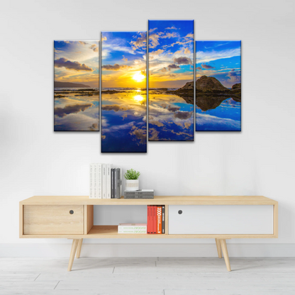 Golden Sun Reflection Oahu’s North Shore In Hawaii Canvas Photo Print