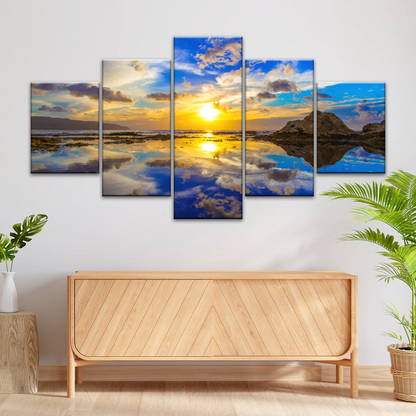 Golden Sun Reflection Oahu’s North Shore In Hawaii Canvas Photo Print