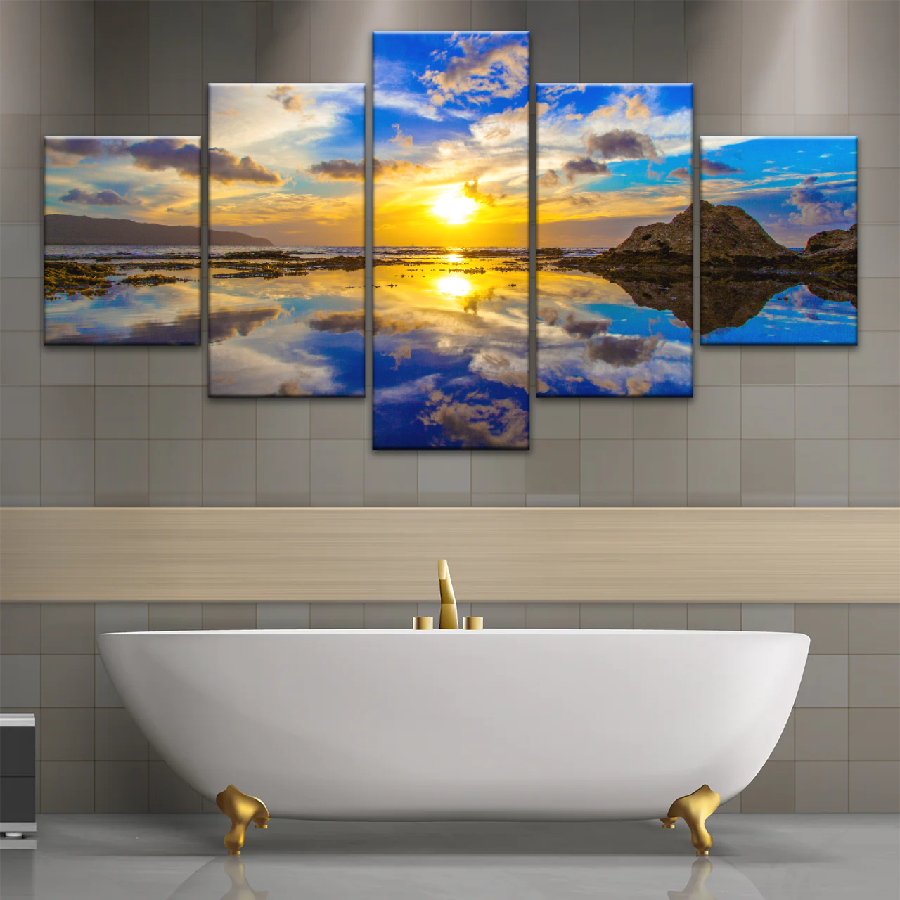 Golden Sun Reflection Oahu’s North Shore In Hawaii Canvas Photo Print