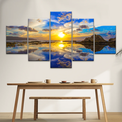 Golden Sun Reflection Oahu’s North Shore In Hawaii Canvas Photo Print