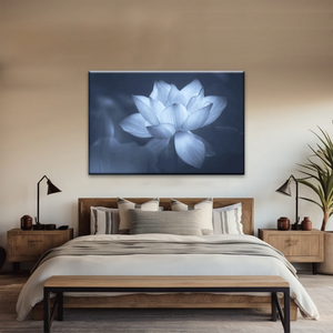 Grayscale Photo Of Aquatic Plant Sacred Lotus Wall Canvas Art