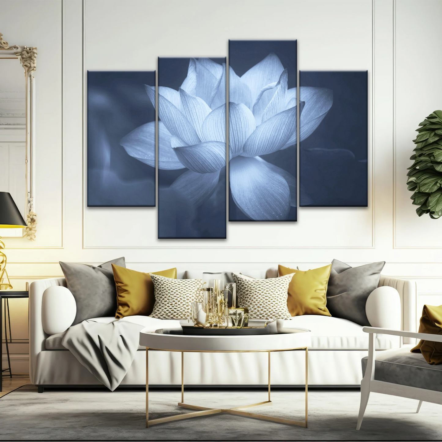 Grayscale Photo Of Aquatic Plant Sacred Lotus Wall Canvas Art
