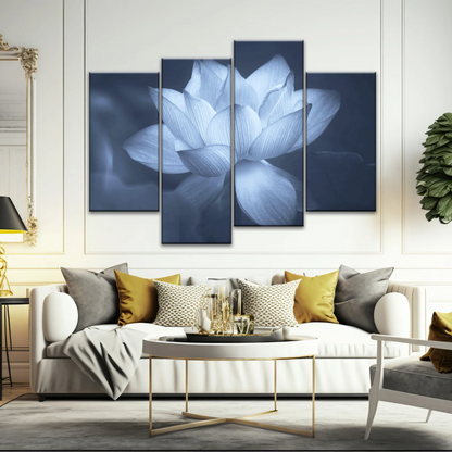 Grayscale Photo Of Aquatic Plant Sacred Lotus Wall Canvas Art