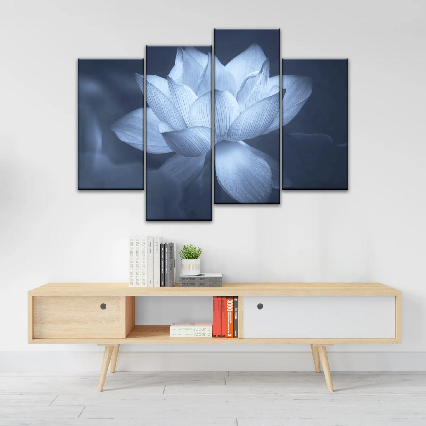 Grayscale Photo Of Aquatic Plant Sacred Lotus Wall Canvas Art