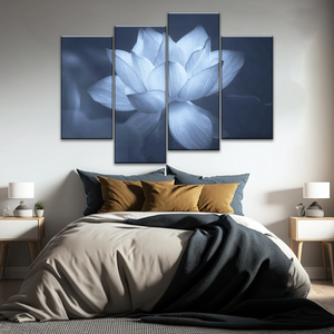 Grayscale Photo Of Aquatic Plant Sacred Lotus Wall Canvas Art